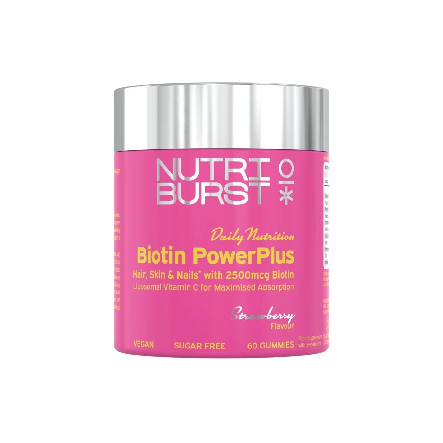 Nutriburst Biotin PowerPlus gummies pro vlasy, pleť a nehty 60 ks jahoda