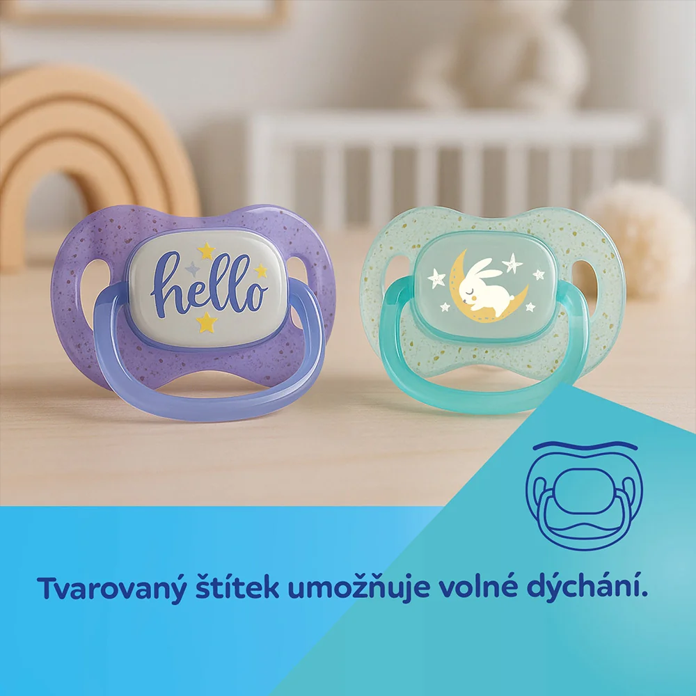 Canpol babies Svítící silikonový dudlík symetrický 18m+ 2 ks kluk