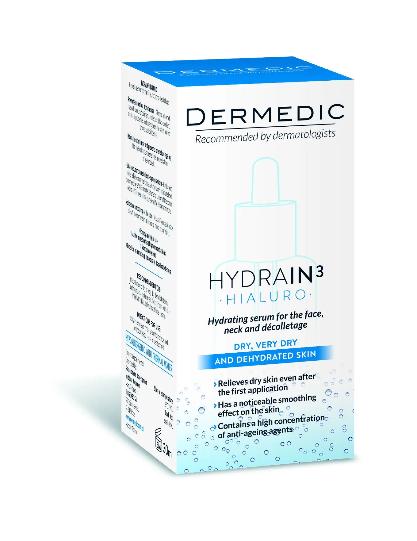 Dermedic Hydrain3 Hialuro hydratační sérum na obličej, krk a dekolt 30 ml