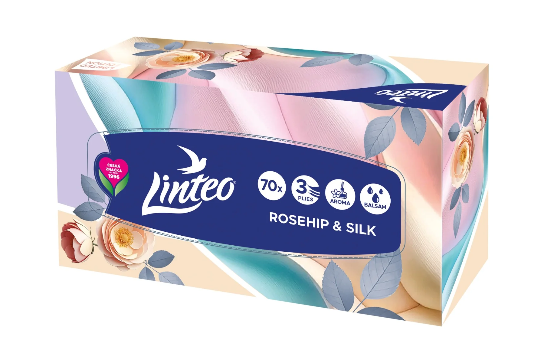 Linteo Rosehip&Silk Papírové kapesníky 3vrstvé box 70 ks