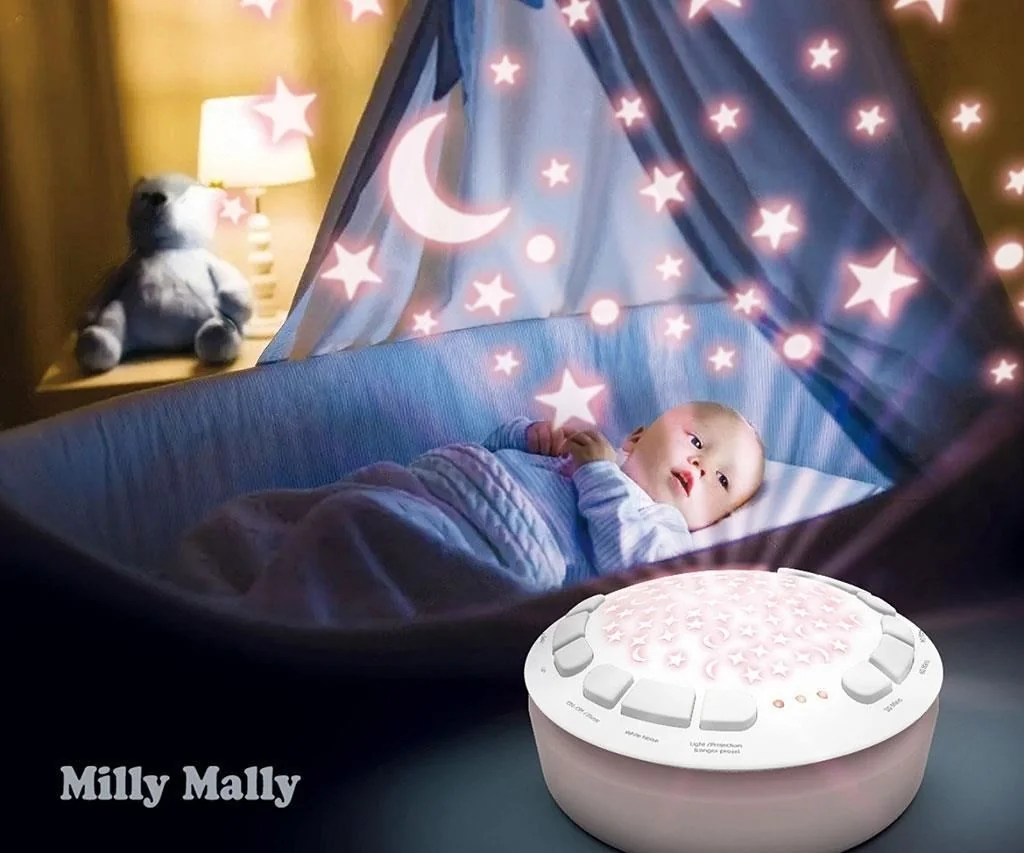 Milly Mally Uspávací plyšák s projektorem hvězd, bílý šum Milly - smetanově bílý