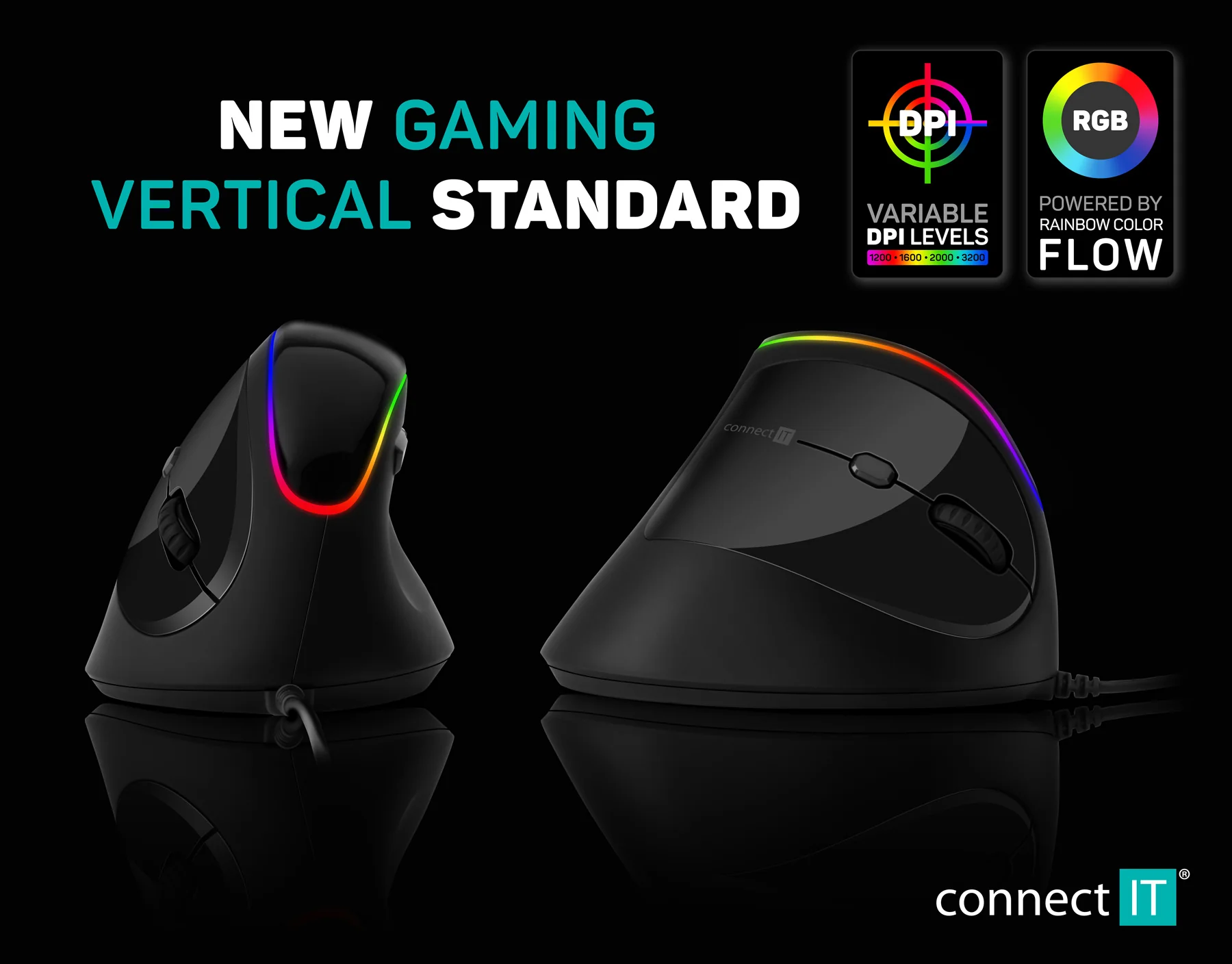 Connect IT For health RGB Ergonomická vertikální myš drátová černá
