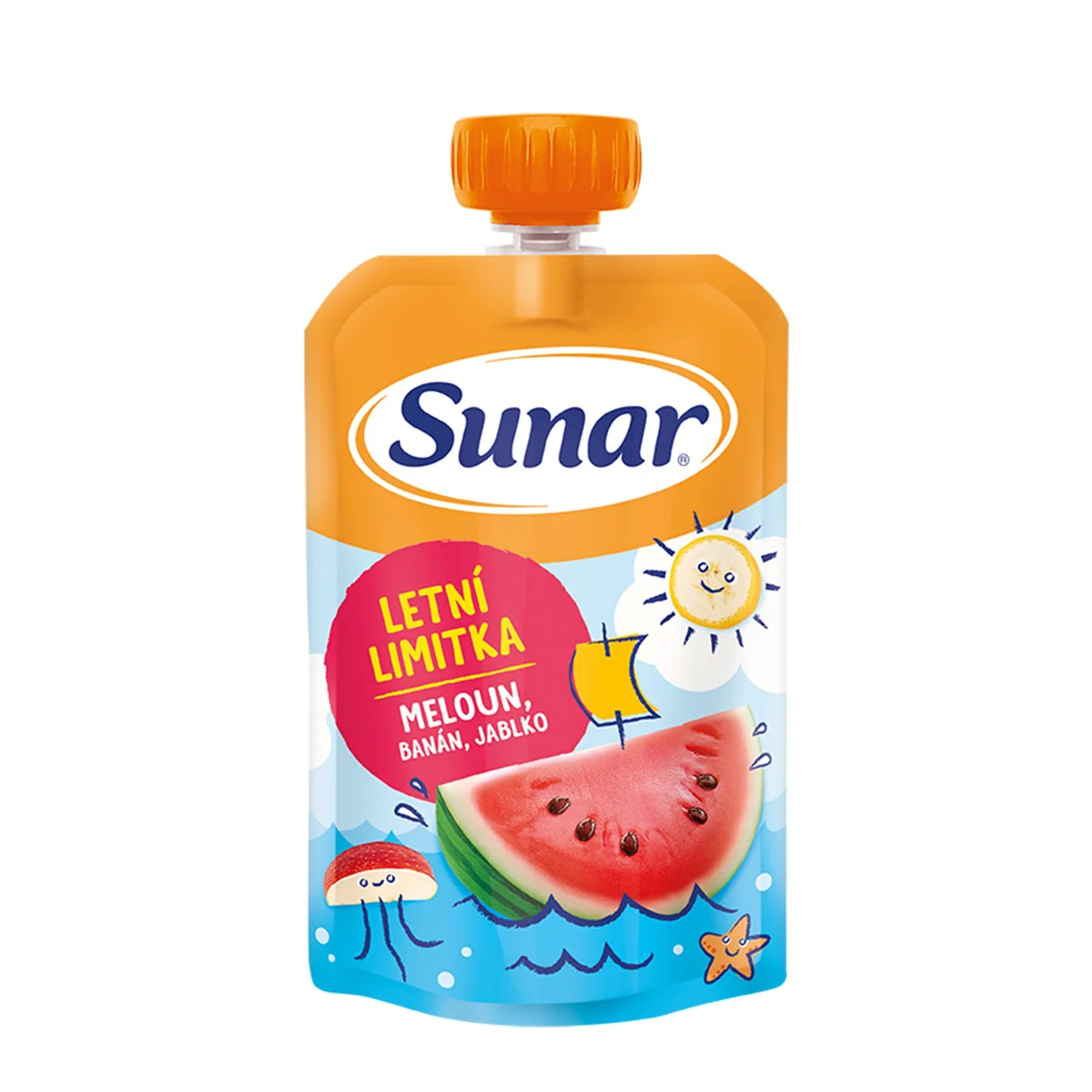 Sunar Jablko, vodní meloun, banán 6m+ kapsička 100 g