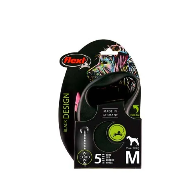 Flexi Vodítko Black Design lanko M růžové 5m