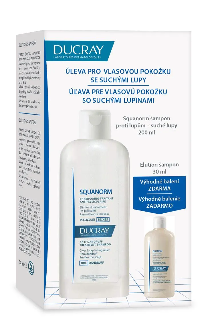 Ducray Squanorm Šampon na suché lupy 200 ml + Elution šampon 30 ml