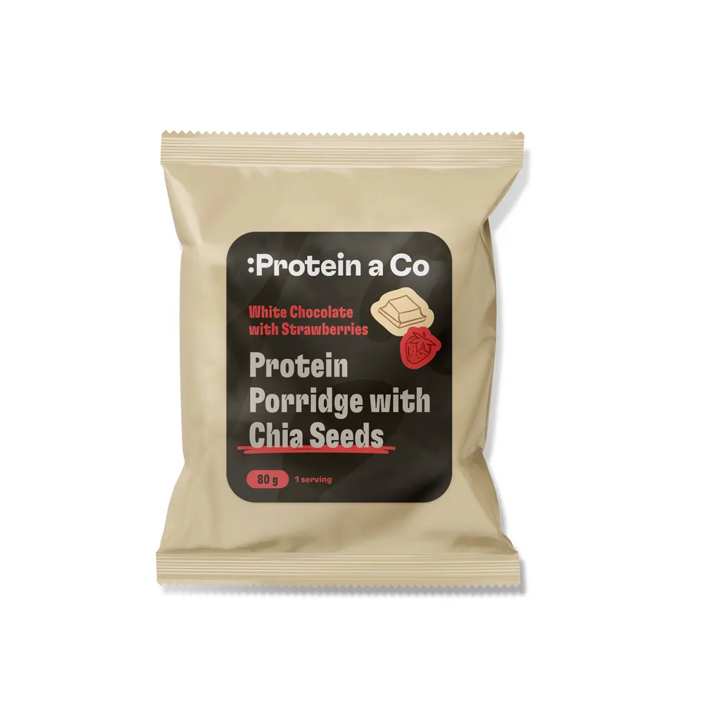 Protein a Co Proteinová kaše s chia 80 g Jahoda, bílá čokoláda