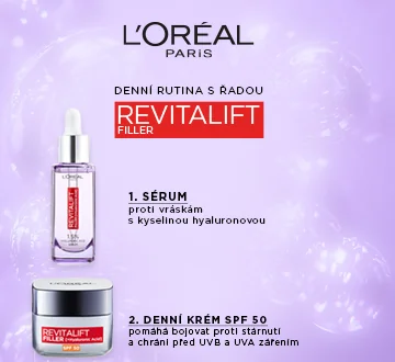 *SLEVA 10 % na společný nákup produktů Loréal Paris Revitalift Filler HA SPF50 denní krém proti stárnutí pleti 50 ml a Loréal Paris Revitalift Filler 1.5% hyaluronové sérum proti vráskám 30 ml