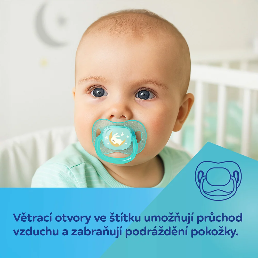 Canpol babies Svítící silikonový dudlík symetrický 18m+ 2 ks kluk