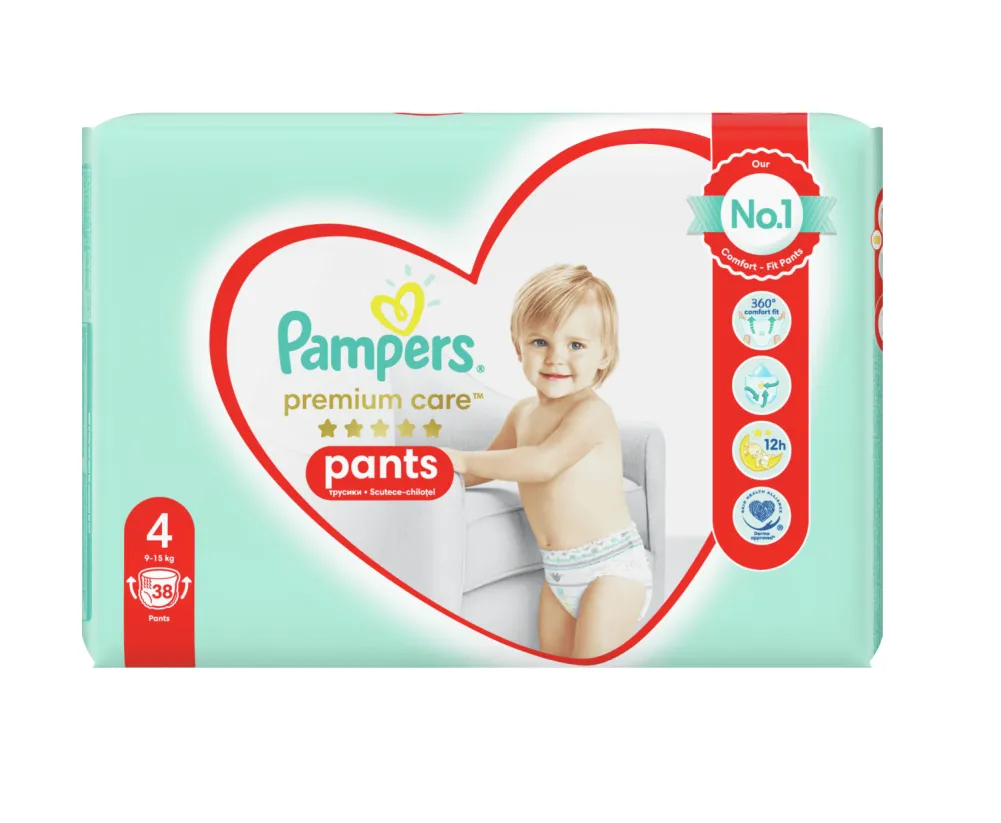 Pampers Premium Care vel. 4 9-15 kg plenkové kalhotky 38 ks