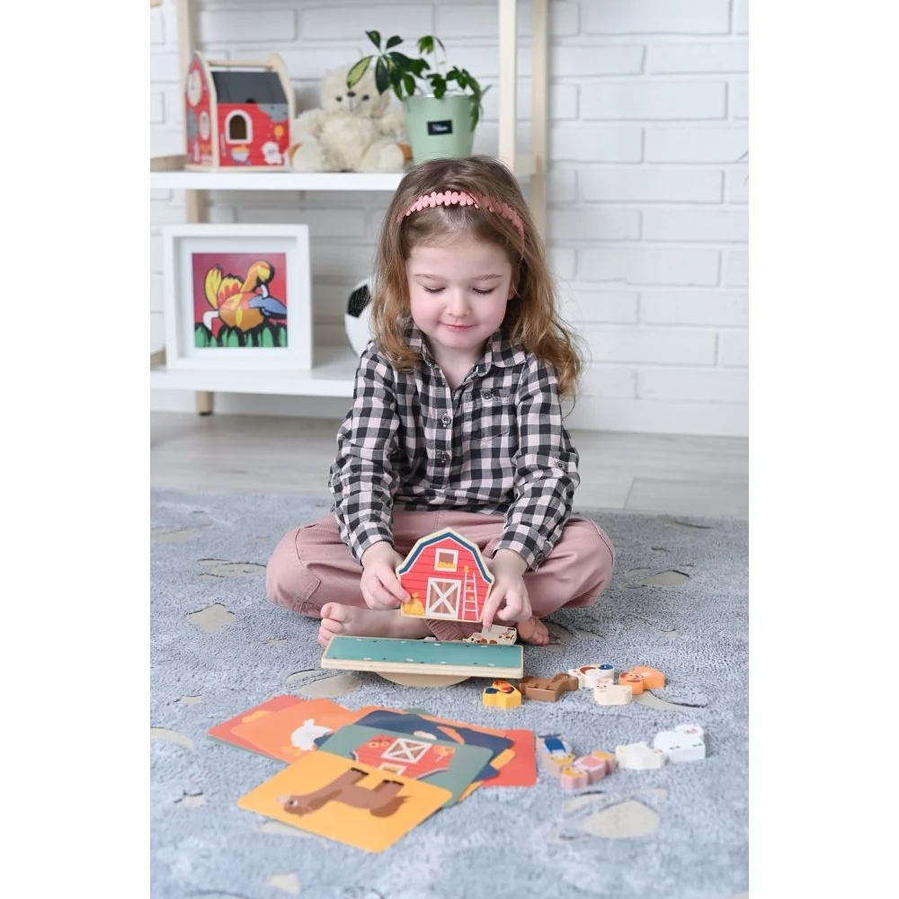 Adam Toys Dřevěná balanční hra, puzzle - Farma se zvířátky