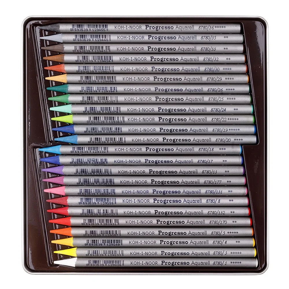 KOH-I-NOOR PROGRESSO AQUARELL 8784/24 - akvarelové pastelky v laku v plech. pouzdře - 24 ks