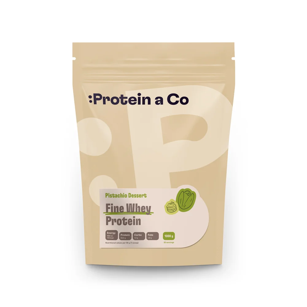 Protein a Co Protein Fine whey slazený stévií 1000 g Pistachio dessert
