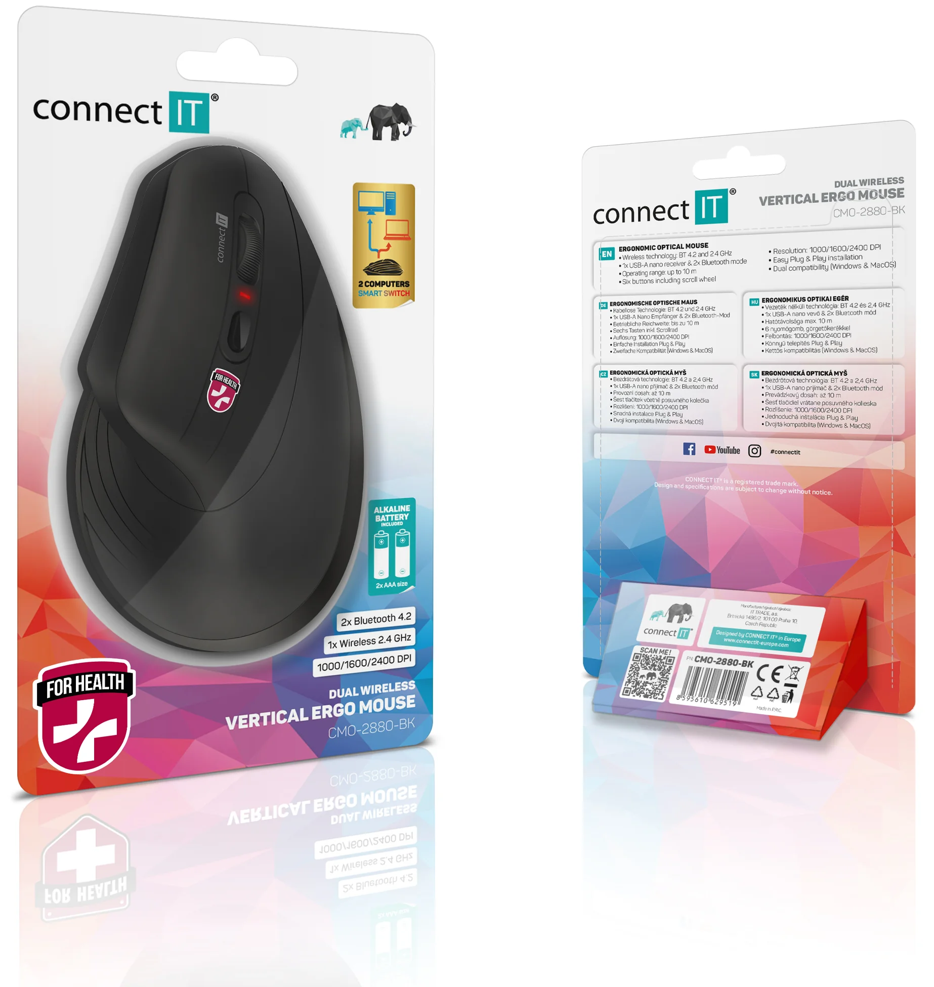 Connect IT For Health Ergonomická vertikální myš bezdrátová černá