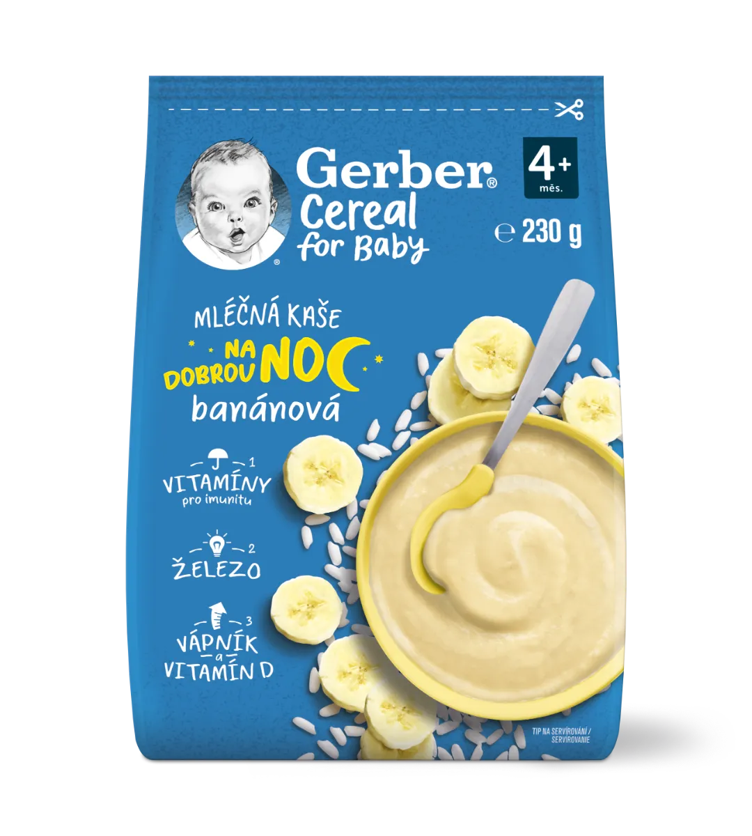 Gerber Cereal Mléčná kaše na dobrou noc banánová 4m+ 230 g