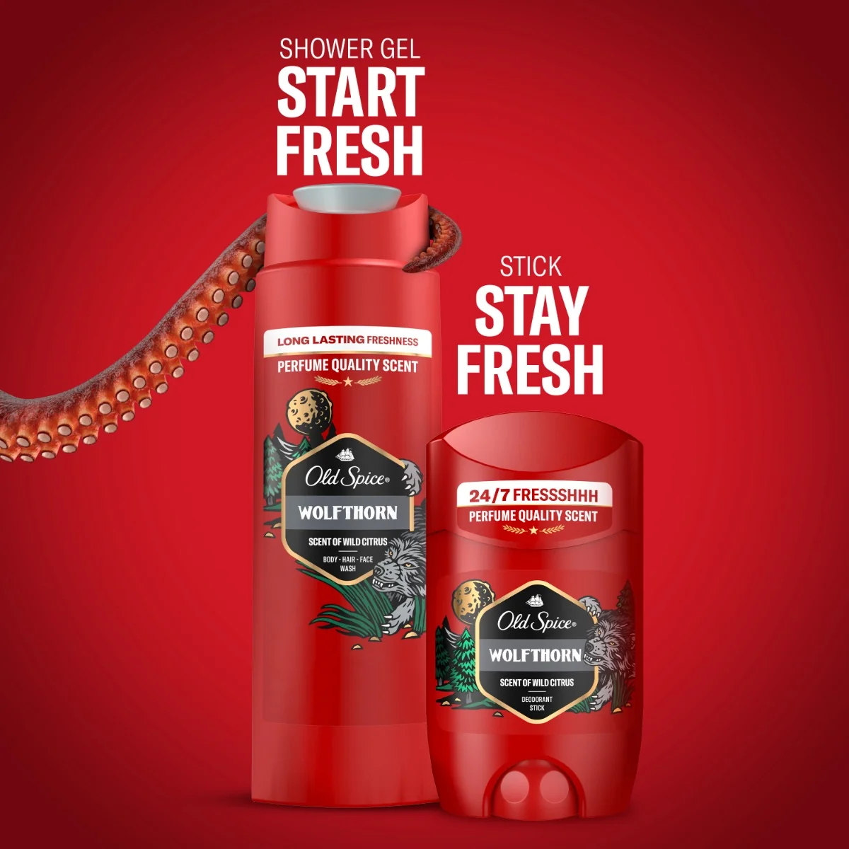 Old Spice Xmass sada Wolfthorn tuhý deodorant a sprchový gel 50 ml + 250 ml