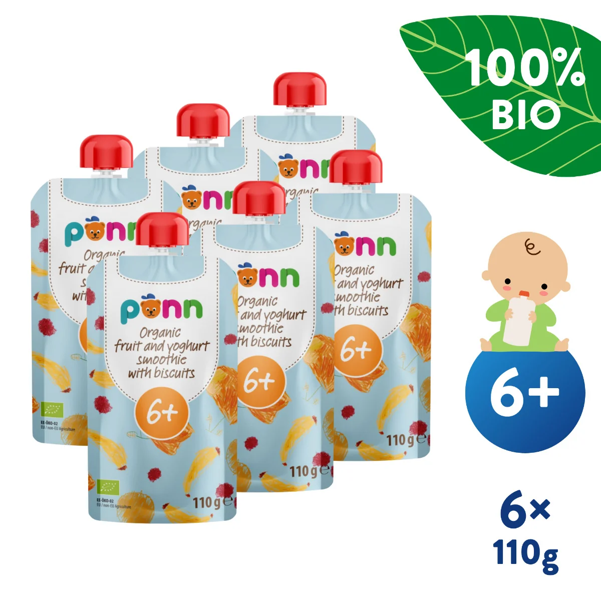 SALVEST Põnn BIO Ovocné smoothie s jogurtem a sušenkami 6x110 g