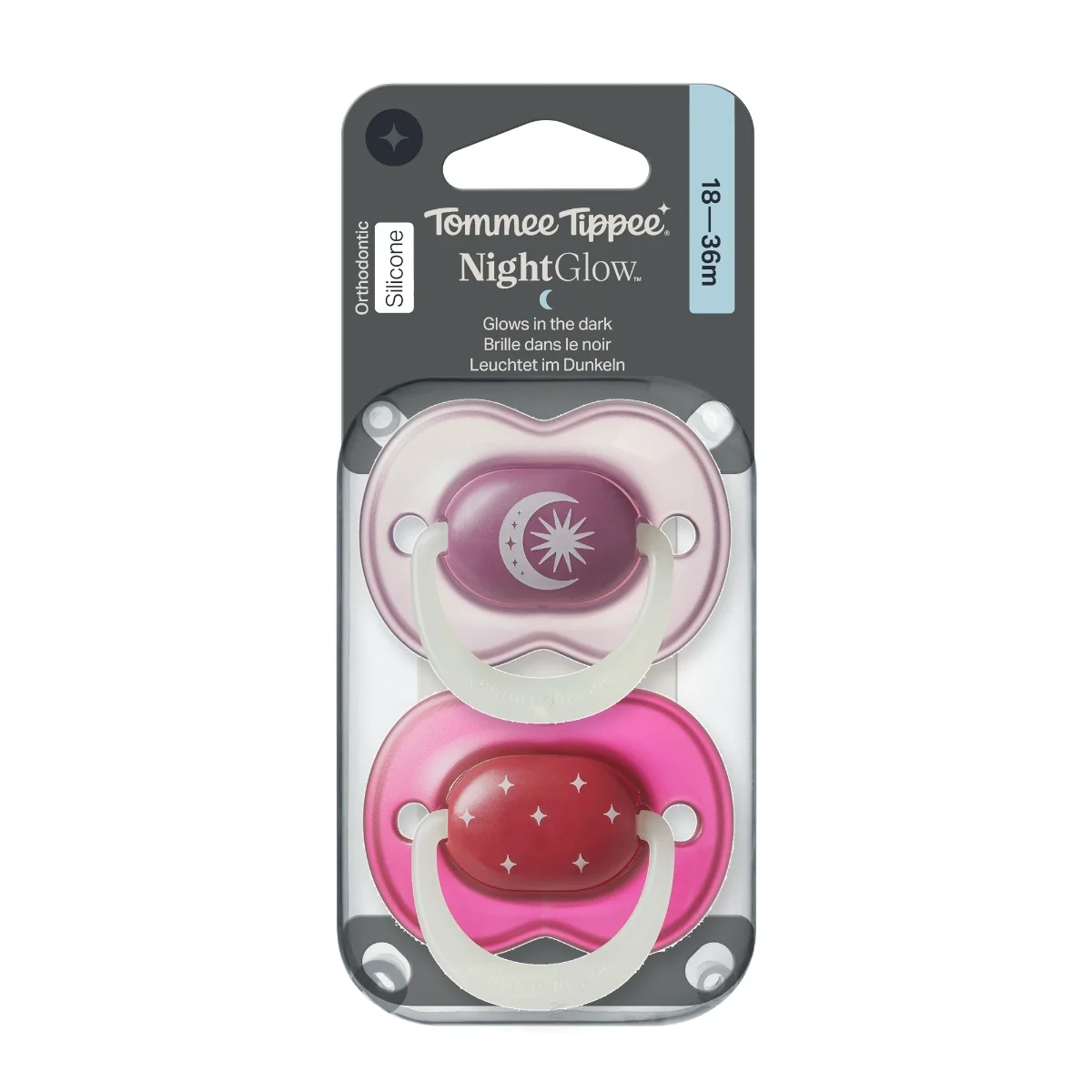 Tommee Tippee Night silikonový dudlík 18-36m, Girl 2 ks růžová