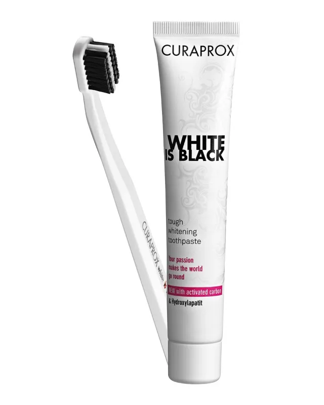 Curaprox WHITE IS BLACK Set bělící zubní pasta 90ml + kartáček CS 5460