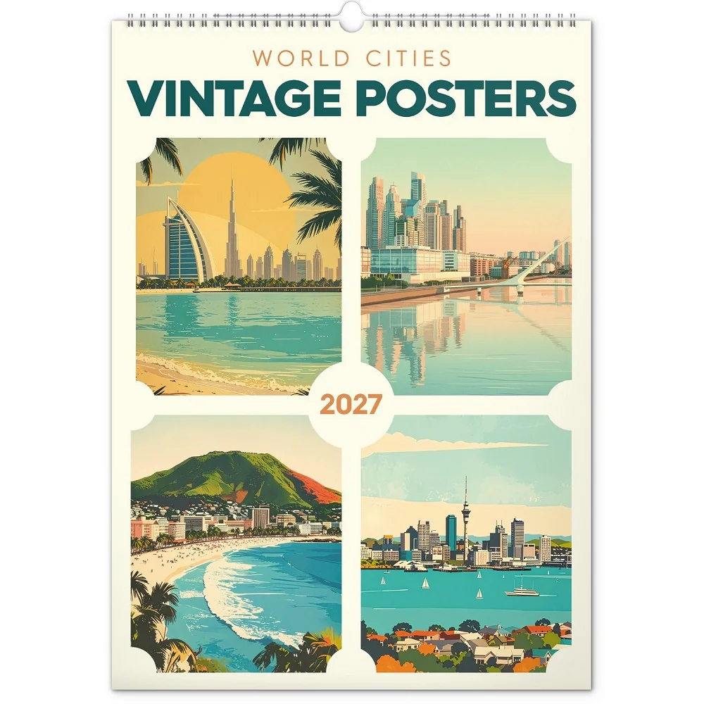 NOTIQUE Nástěnný kalendář Vintage plakáty - světová města 2027 33 × 46 cm