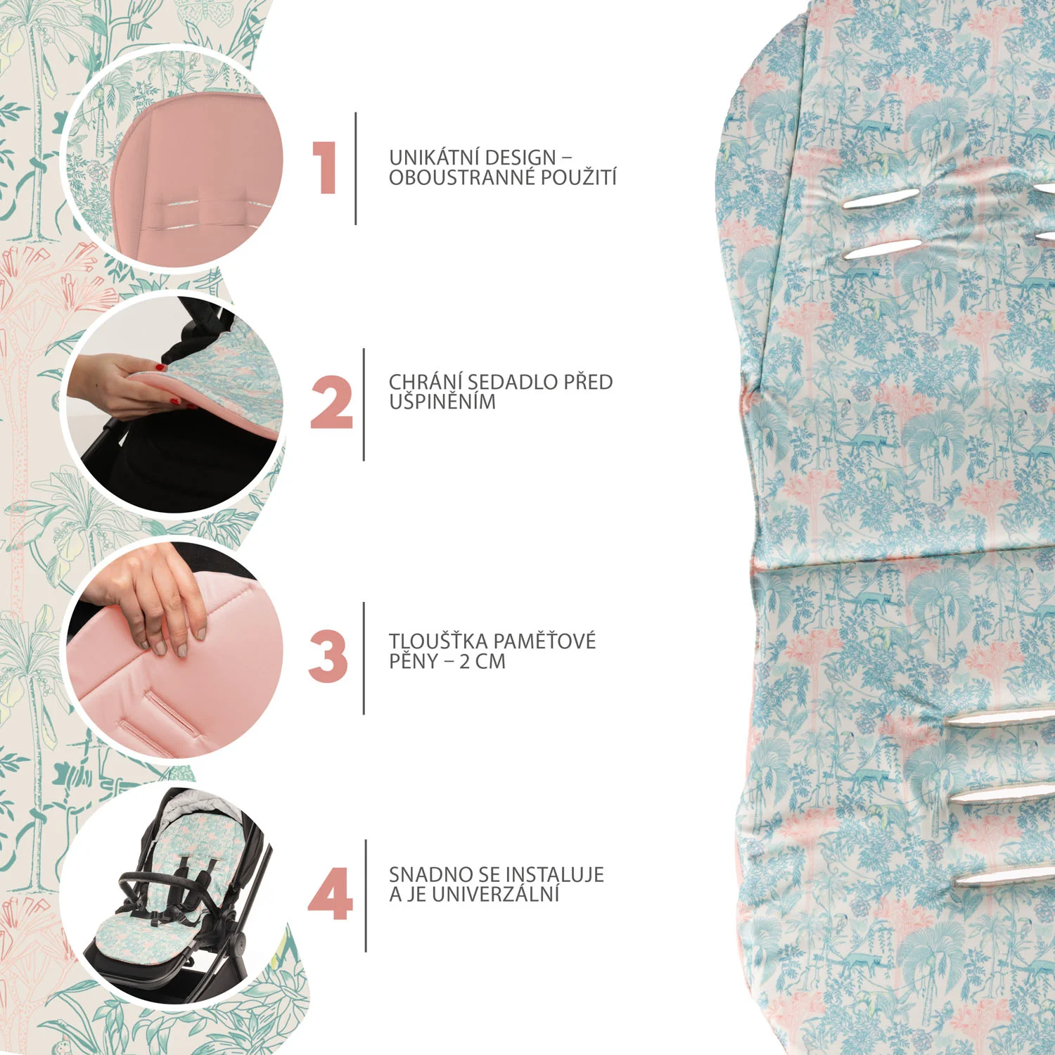 Zopa Podložka do kočárku z paměťové pěny Comfort, Jungle Pink 1