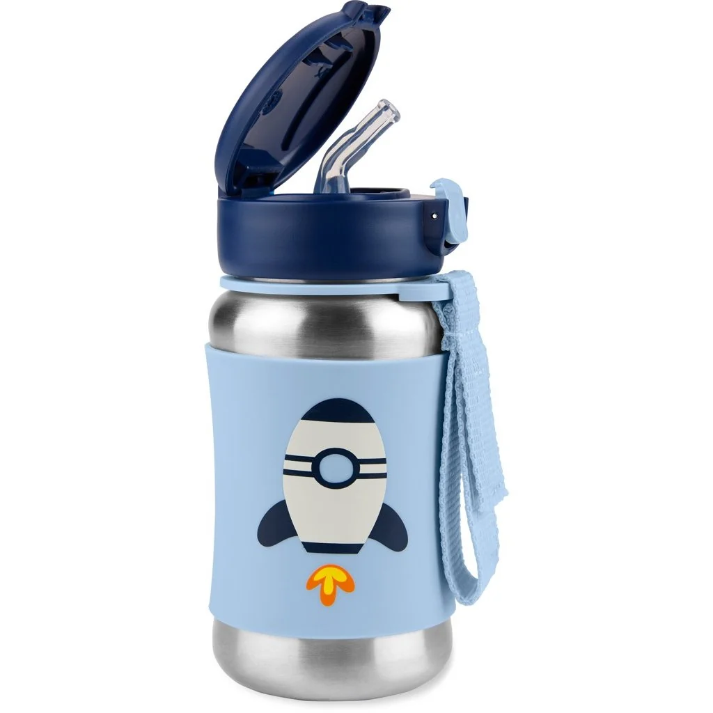 SKIP HOP Spark Style Láhev s brčkem na vodu nerez Raketa 12m+