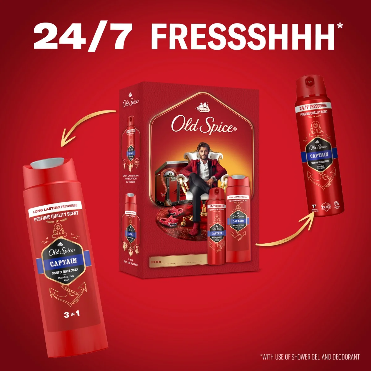 Old Spice Xmass sada Captain deodorant ve spreji a sprchový gel 150 ml + 250 ml