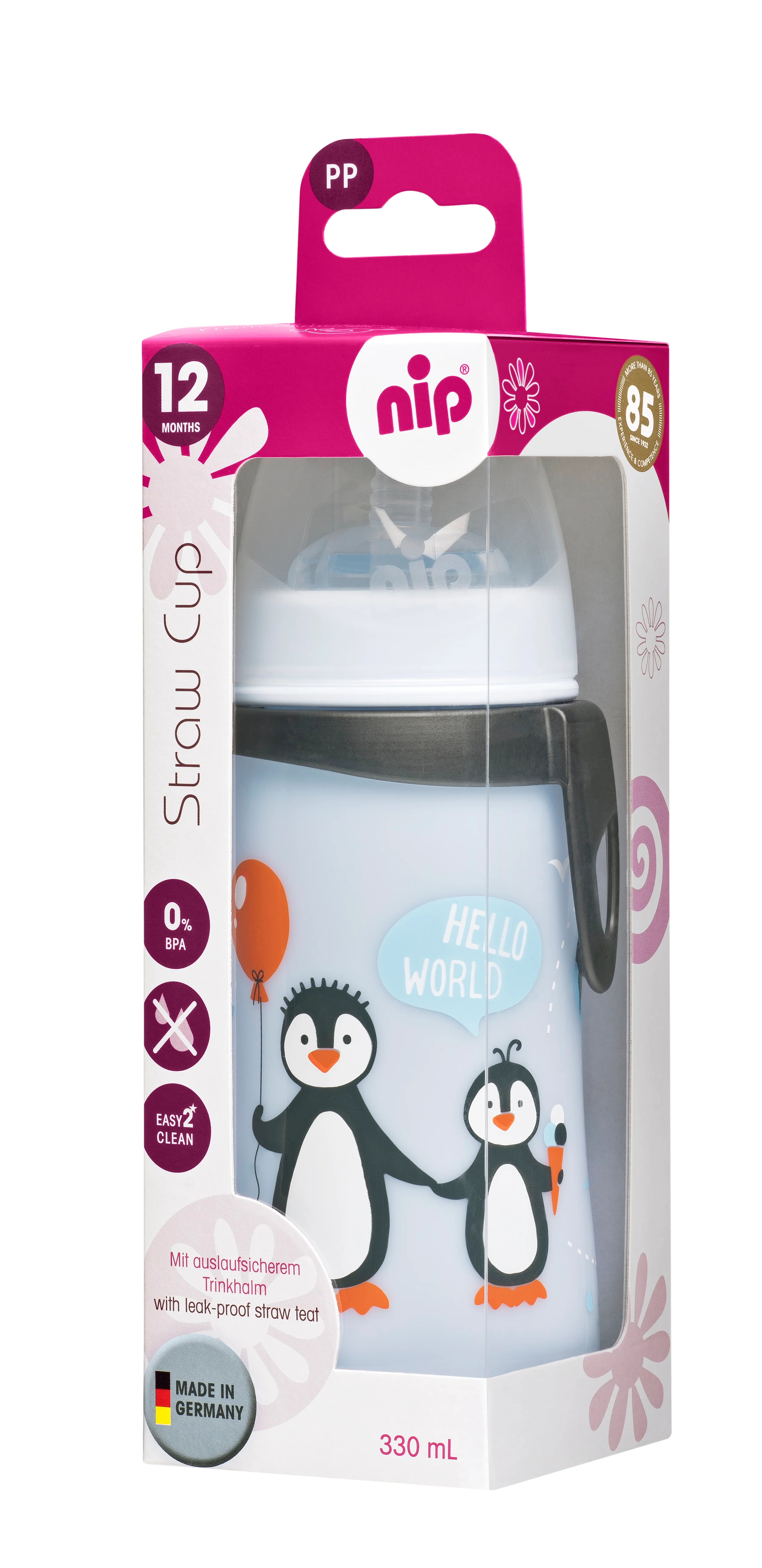 nip Straw cup láhev s brčkem PP, 330ml, kluk 