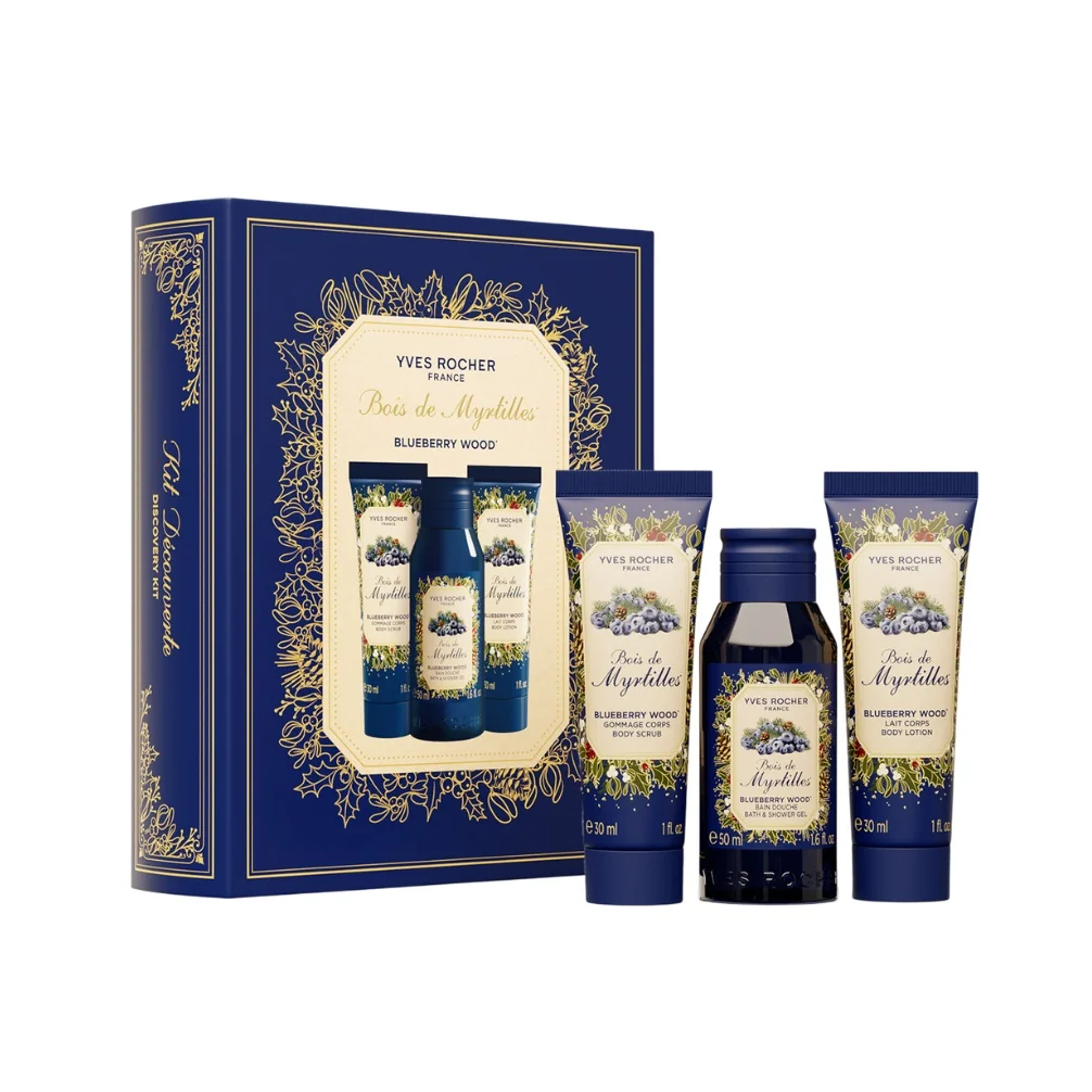 Yves Rocher Noël Sprchový gel, peeling a tělové mléko Borůvkový les 3 ks