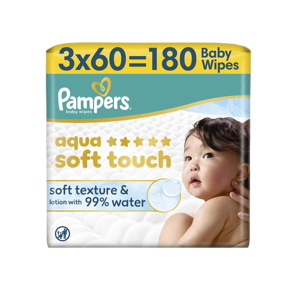 Pampers Aqua Soft Touch dětské čisticí ubrousky 3x60 ks