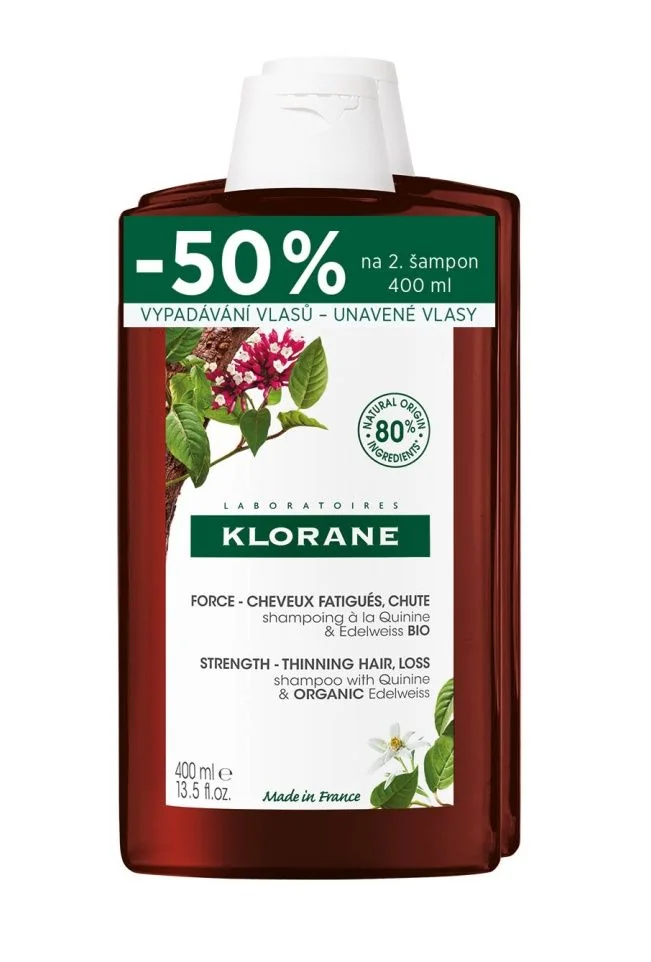 KLORANE Šampon při vypadání vlasů s chininem a BIO protěží alpskou duopack 2x400 ml
