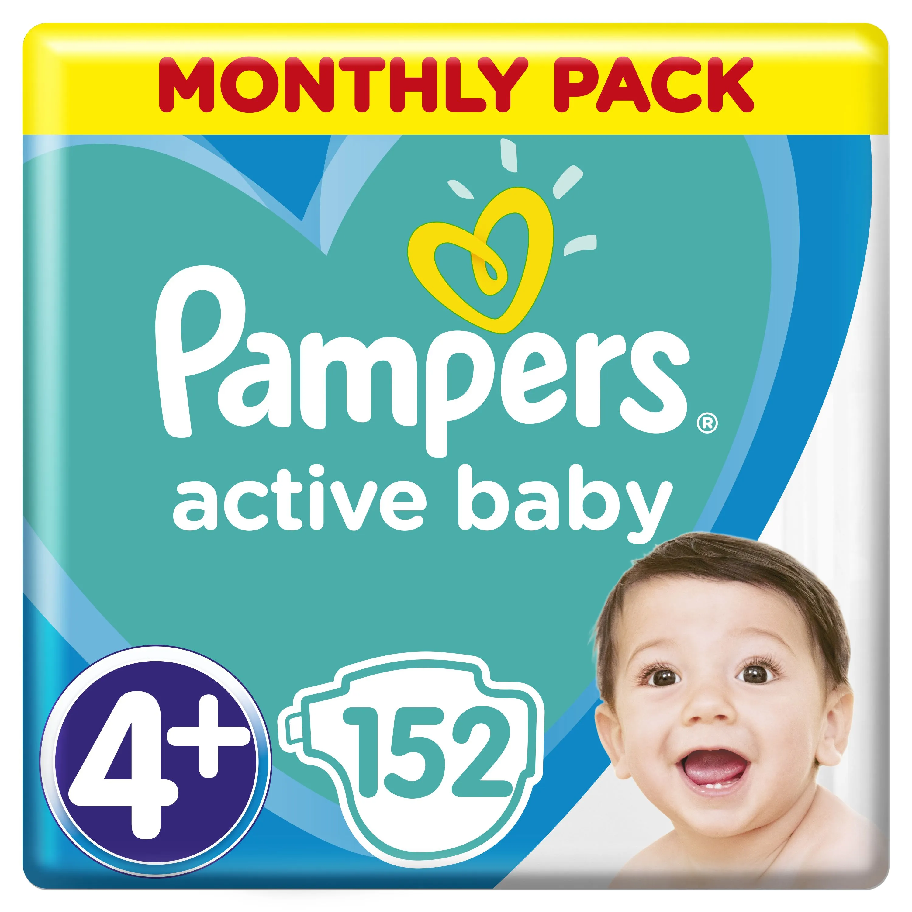 Pampers Active Baby 4+ Maxi+ dětské pleny Monthly Box 152 ks