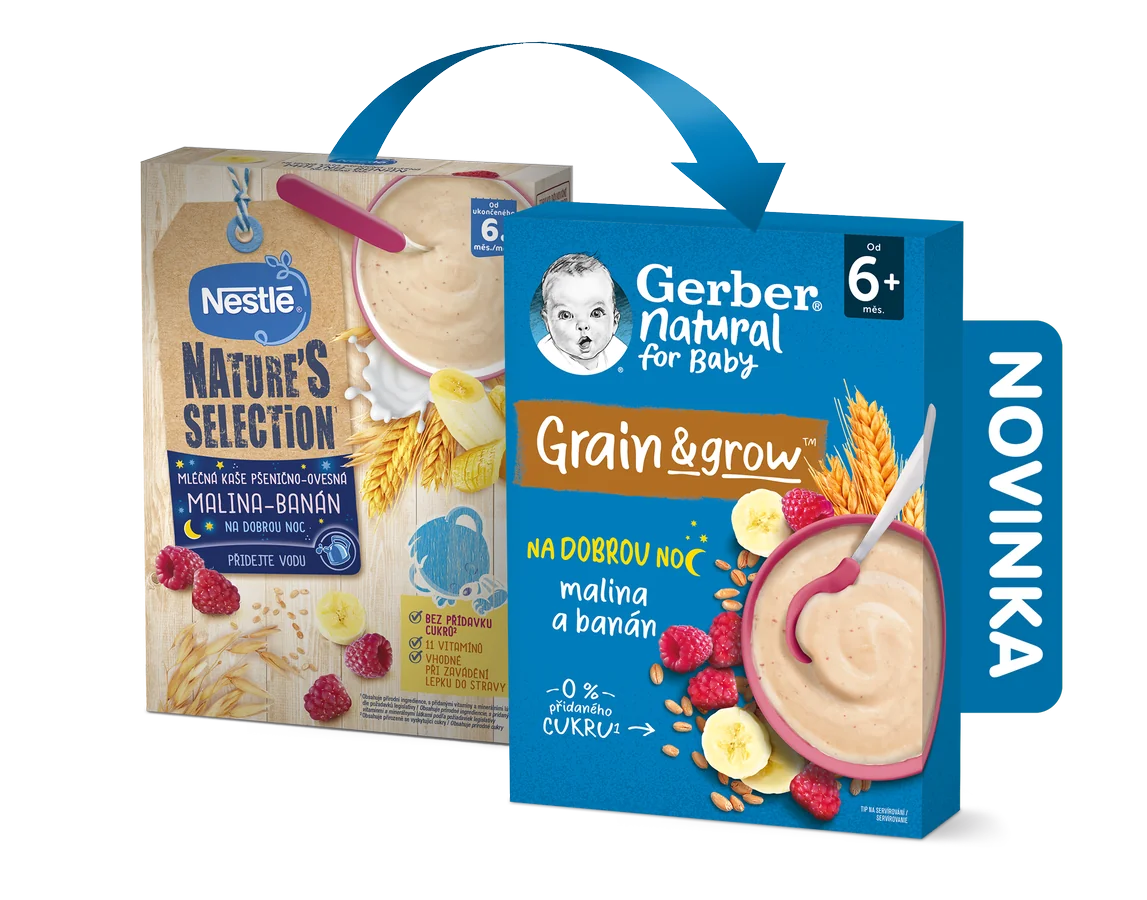 Gerber Natural Mléčná kaše na dobrou noc malina+banán 6m+ 220 g