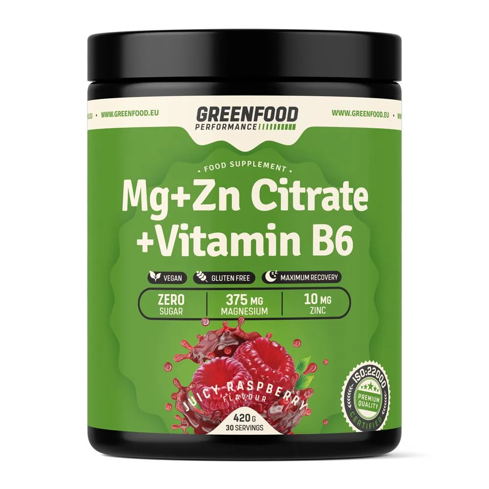 GreenFood Performance Mg + Zn Citrate + Vitamin B6 Juicy malina 420 g