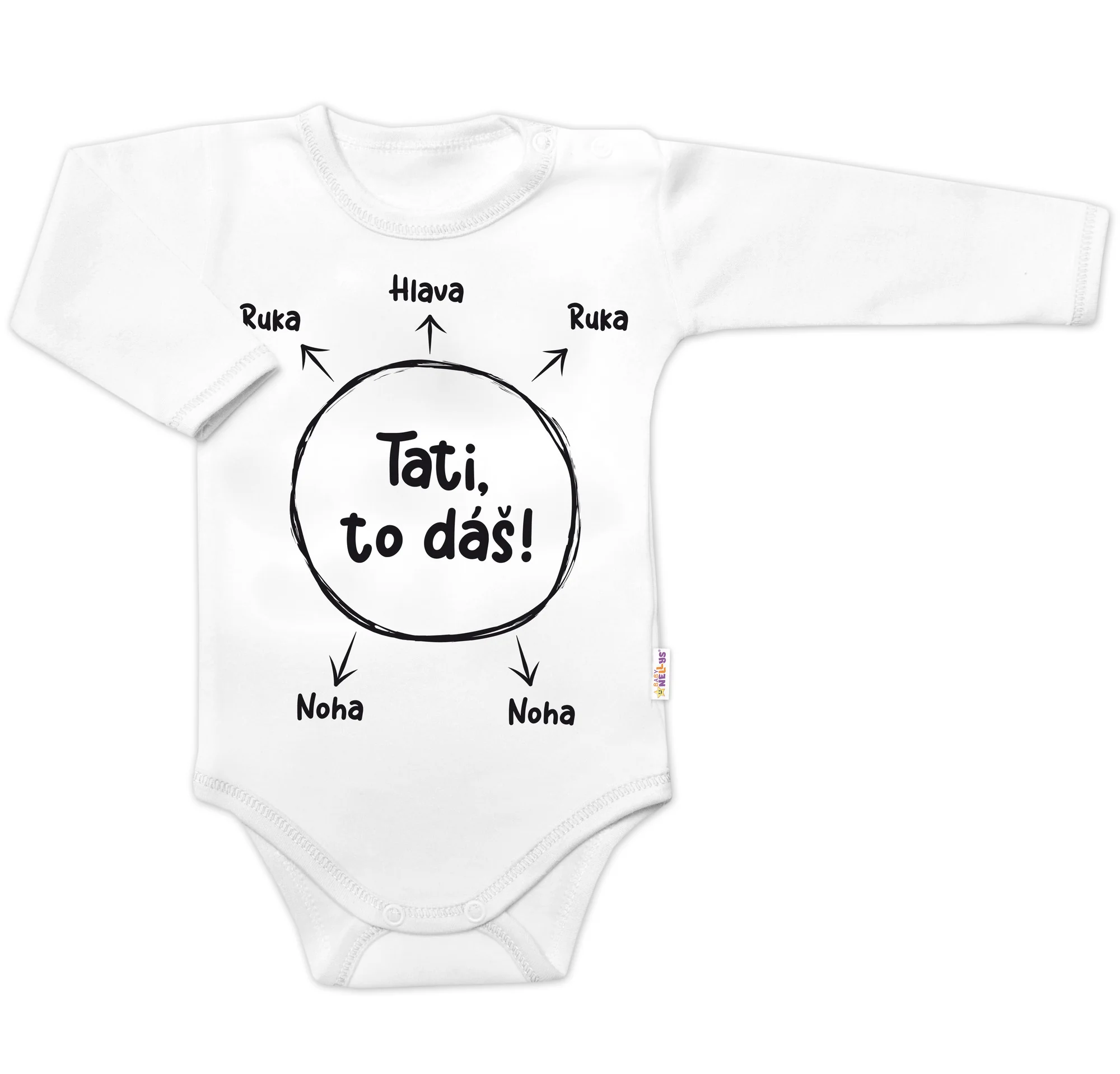 Baby Nellys Body dlouhý rukáv s vtipným textem  Tati, to dáš! - bílé vel.  62