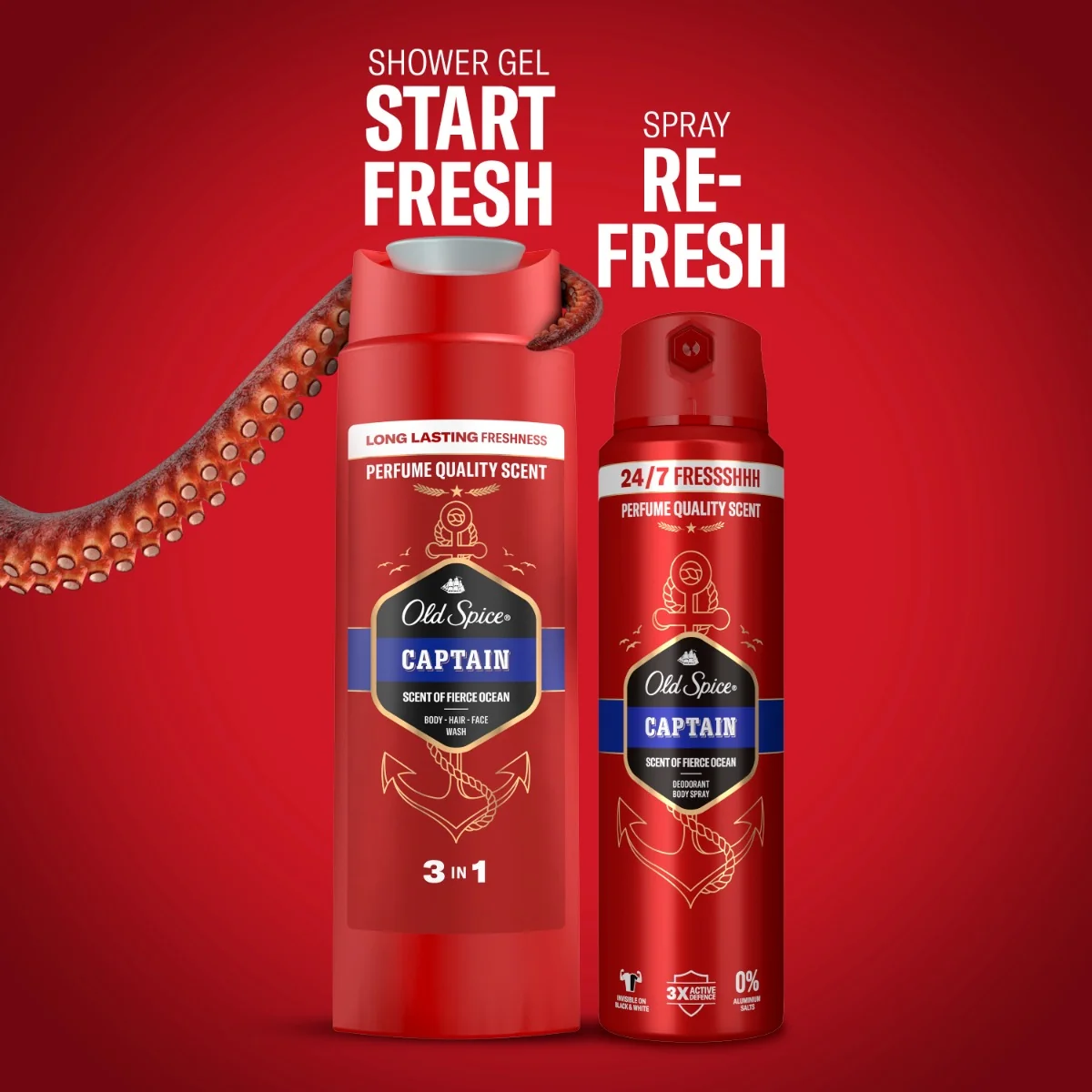 Old Spice Xmass sada Captain deodorant ve spreji a sprchový gel 150 ml + 250 ml