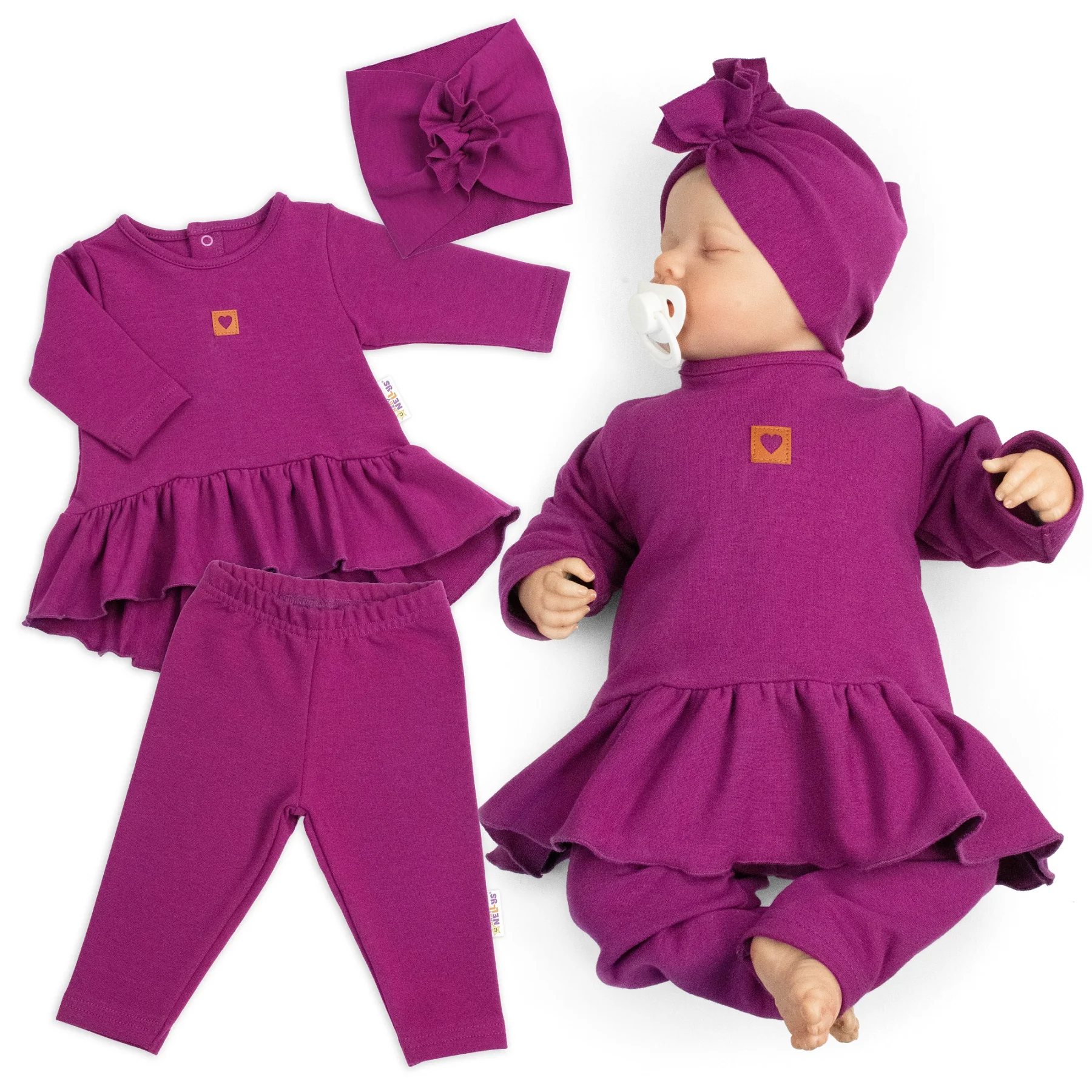 Baby Nellys Luxusní bavlněná sada, 3D, NATURE - purpurová, vel. 74
