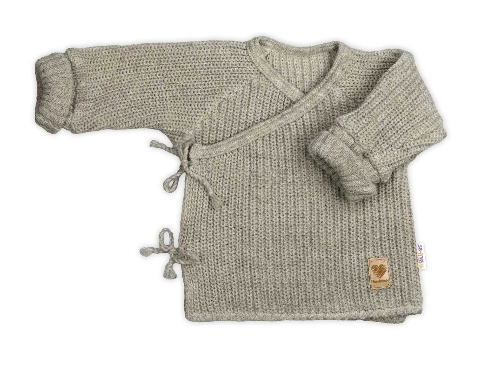 Baby Nellys Kojenecký svetřík, rostoucí, na zavazování na boku - tm. béžová