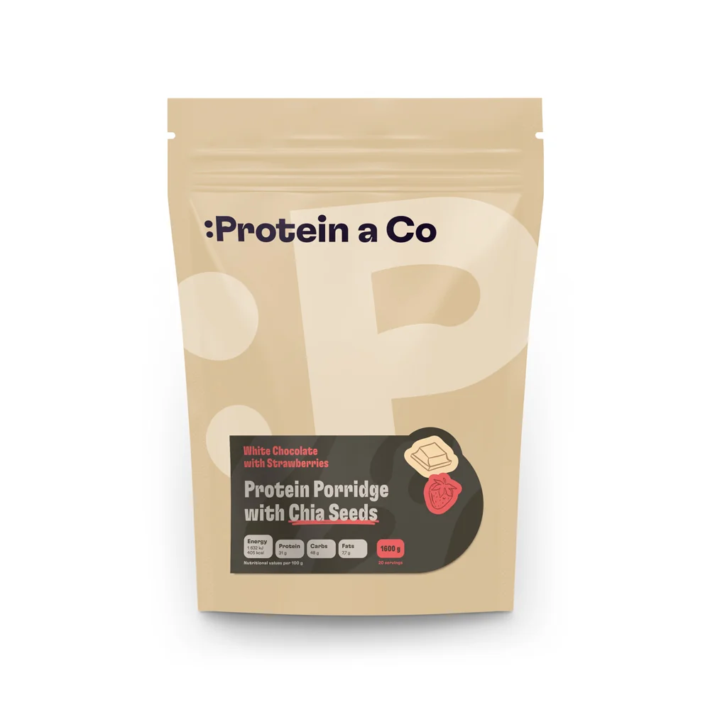 Protein a Co Proteinové kaše s chia 1600 g Jahoda s bílou čokoládou