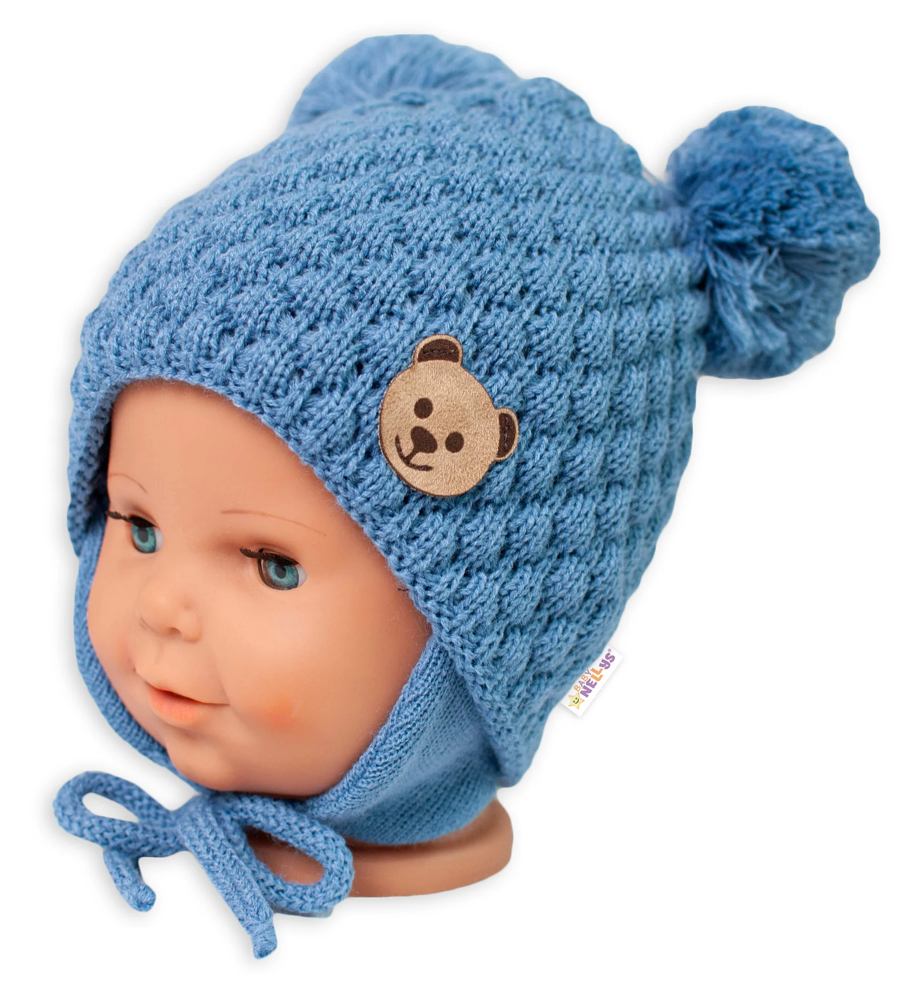 Baby Nellys Zimní pletená čepice Teddy Bear, modrá