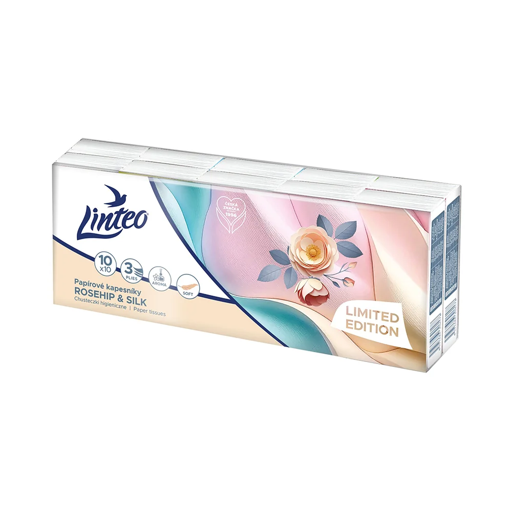Linteo Rosehip&Silk Papírové kapesníky 3vrstvé 10x10 ks