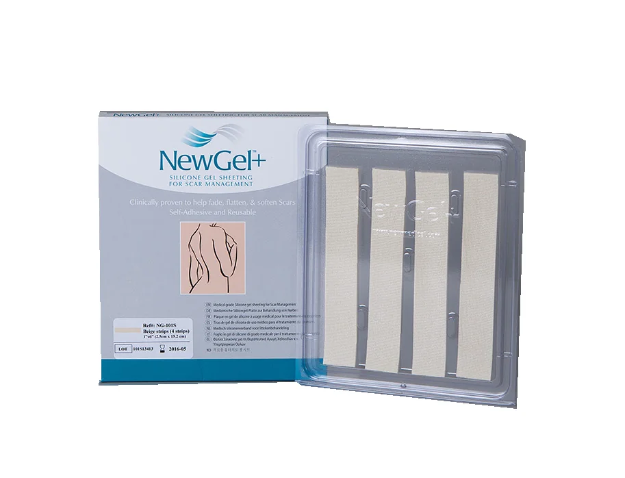 NewGel+ NG-101S 2,5 x 15,2 cm silikonová náplast proužky 4 ks béžová