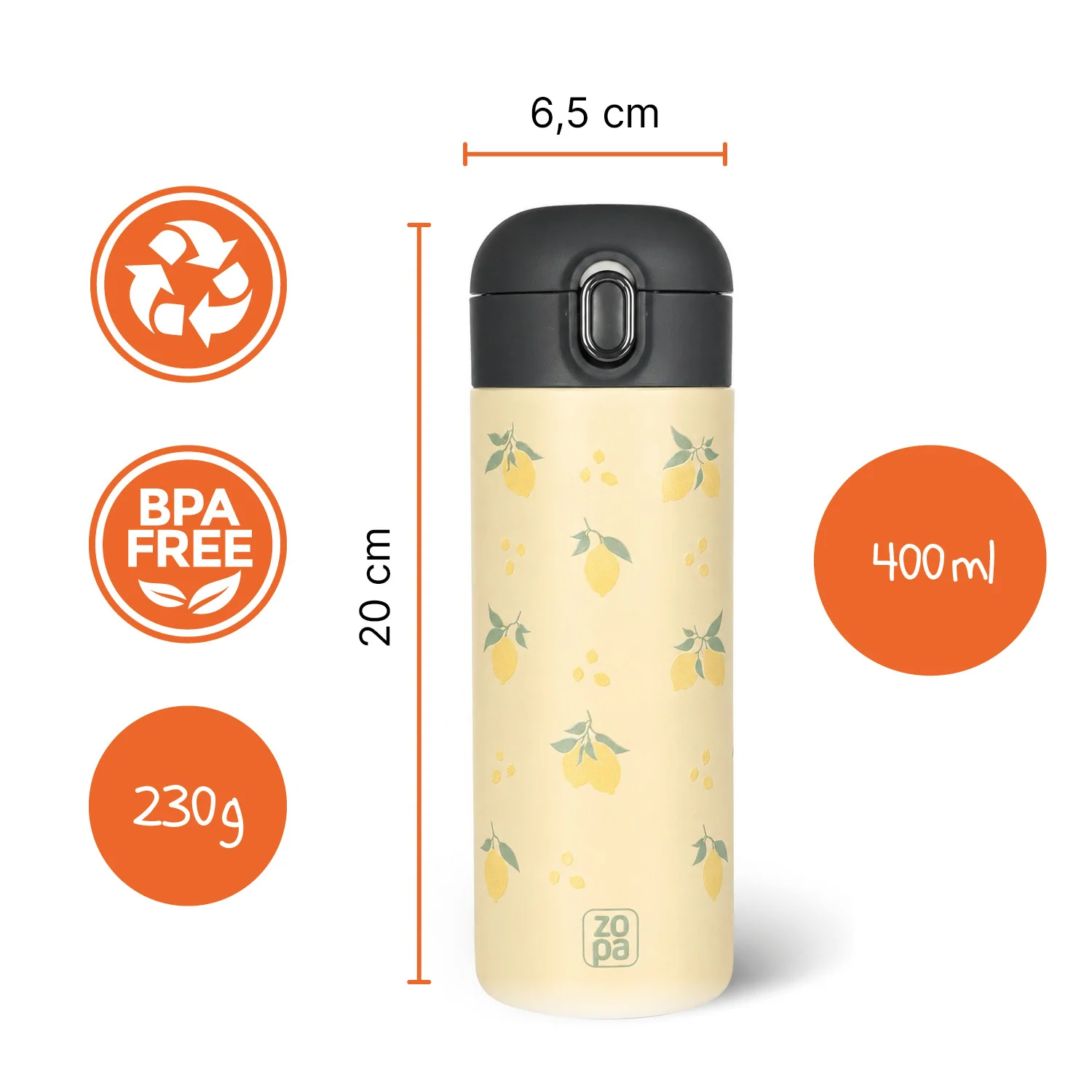 Zopa Termoska na tekutiny s brčkem 400 ml, Limoncello 7