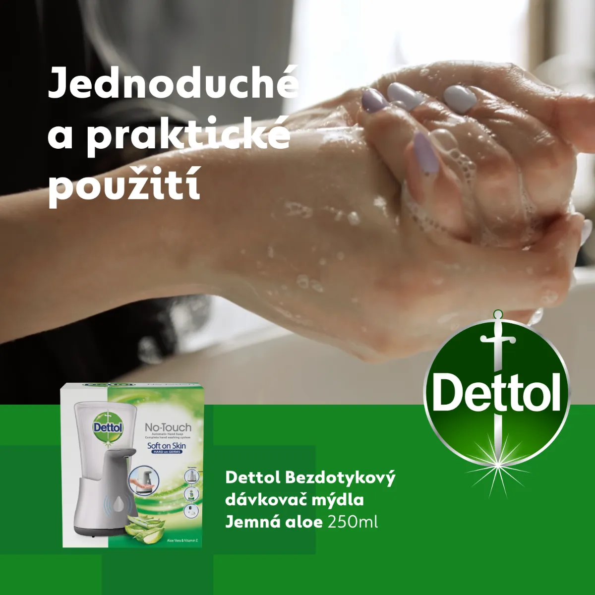 Dettol Bezdotykový dávkovač mýdla Jemná aloe 250 ml