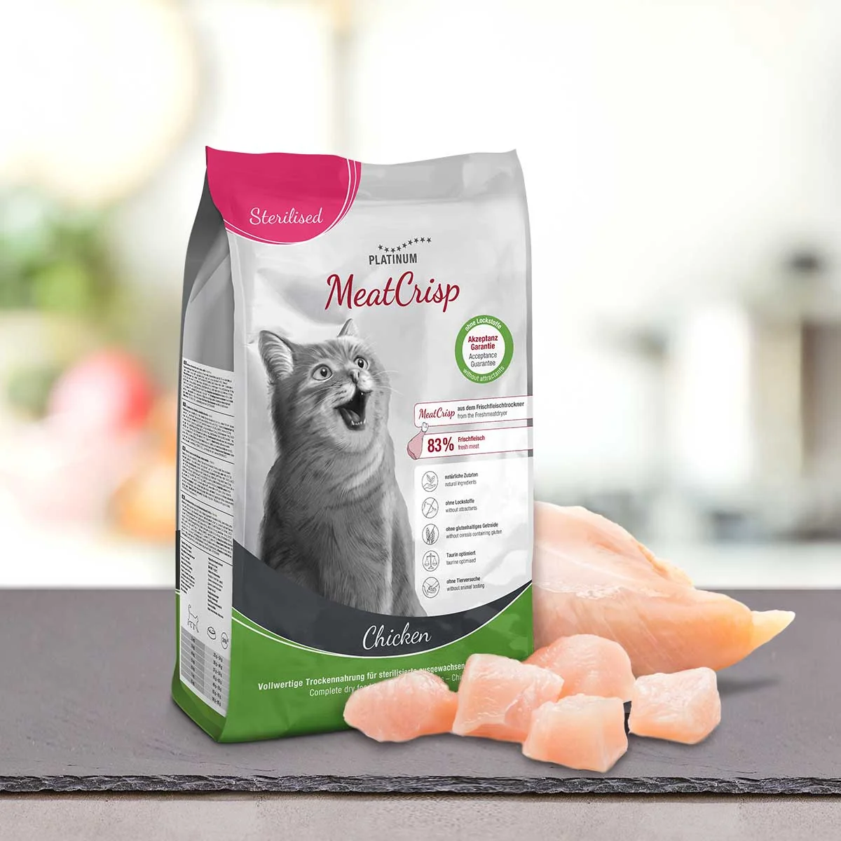 Platinum MeatCrisp Sterilised Chicken - Kuře pro kastrované kočky 1,5 kg 