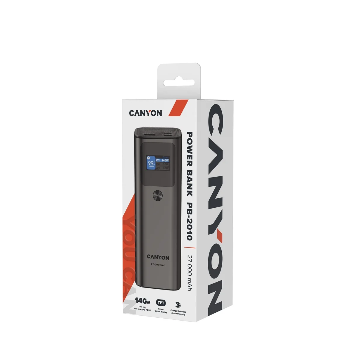 Canyon Power Bank PB-2010, 27000mAh, tmavě šedá 