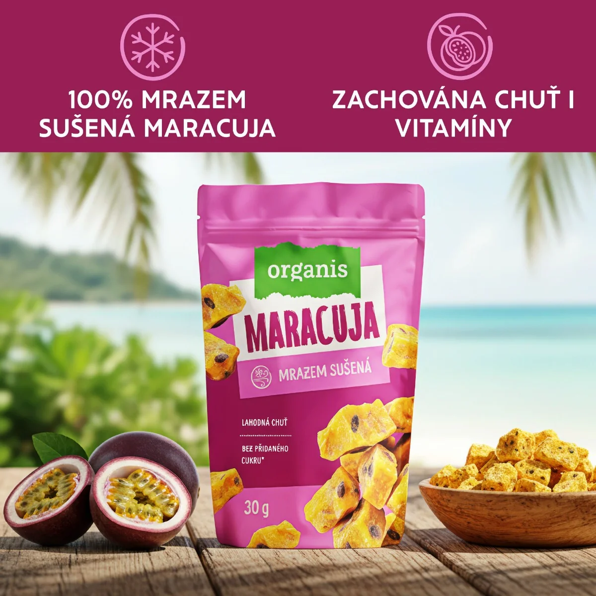 Organis Mrazem sušená maracuja kostky 30 g