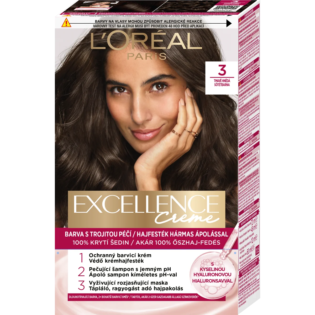 Loréal Paris Excellence Cream odstín 3 Tmavě hnědá barva na vlasy 1 ks