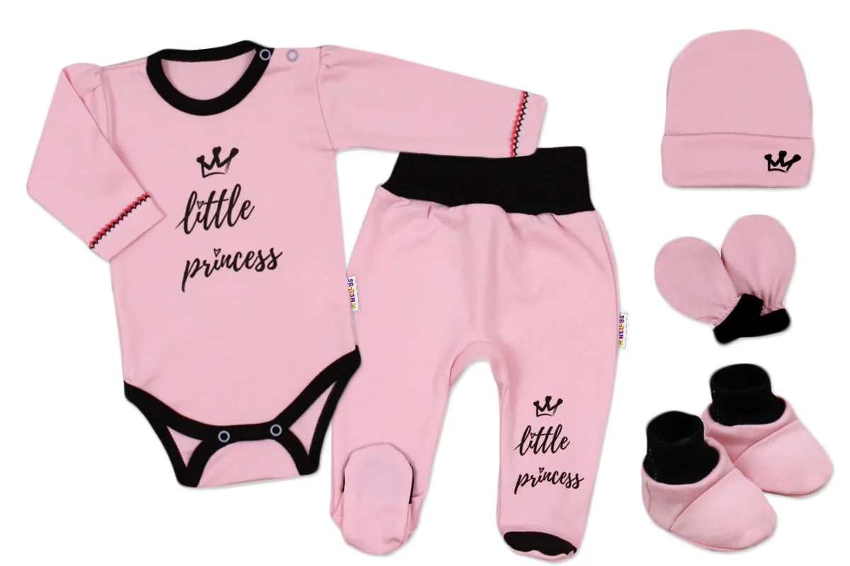 Baby Nellys 5-ti dílná soupravička do porodnice Little Princess - růžová, vel. 56