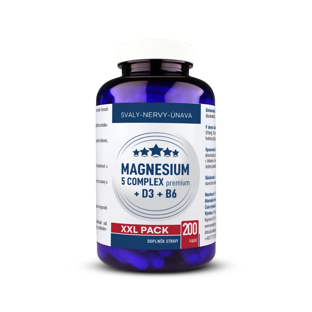 Clinical Magnesium 5 complex premium + D3 + B6 200 kapslí