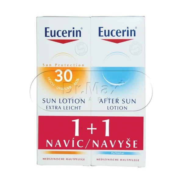 EUCERIN SUN SPF30 Extra lehké mléko 150ml + Regenerační mléko po opalování ZDARMA